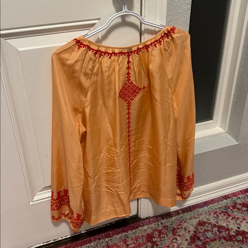 Lucky brand Irving fine 100% silk‎ blouse embroidered medium - Picture 8 of 8